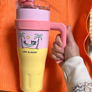 Corkcicle Pink and Yellow life is good Hydrate Tumbler